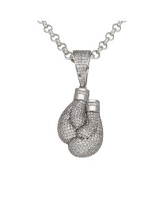 New Sterling Silver Cubic Zirconia Boxing Gloves & 24" Chain