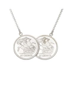 New Sterling Silver George & Dragon Double Coin Style Necklace