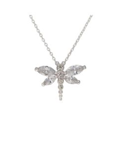 New Sterling Silver Cubic Zirconia Dragonfly Pendant & Necklace