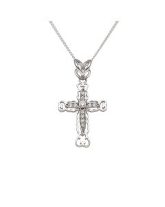 New Sterling Silver Cubic Zirconia Small Filigree Cross Necklace