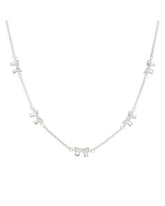 New Sterling Silver Adjustable 16"-18" Bow Station Necklace