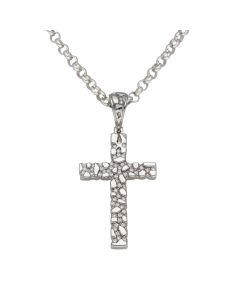 New Sterling Silver Cubic Zirconia Nugget Texture Cross Necklace