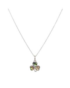 New Sterling Silver Paua Shell Shamrock Clover Pendant Necklace