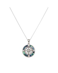 New Sterling Silver Paua Shell Compass Pendant & 20" Necklace
