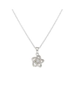 New Sterling Silver Cubic Zirconia Flower Pendant & 18" Necklace