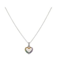 New Sterling Silver Gemstone Set Rainbow Heart & 16" Necklace
