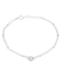 New Sterling Silver 7-7.5" Cubic Zirconia 2 Row Bracelet