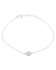 New Sterling Silver Cubic Zirconia Solitaire Chain Bracelet