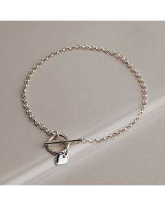 New Sterling Silver 7.5" Heart & T-Bar Lariat Bracelet