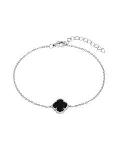 New Sterling Silver Onyx Clover Petal Bracelet