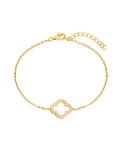 New Gold Plated Silver Cubic Zirconia Clover Petal Bracelet