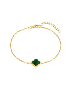 New Gold Plated Silver Malachite Clover Petal Bracelet