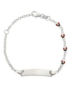 New Sterling Silver Childs Identity Bar Ladybird Bracelet