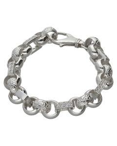 New Sterling Silver 9" Cubic Zirconia Figaro Belcher Bracelet