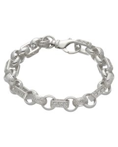 New Sterling Silver 7.5" Cubic Zirconia Figaro Belcher Bracelet