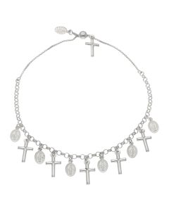 New Sterling Silver Rosary Style Adjustable Toggle Bracelet