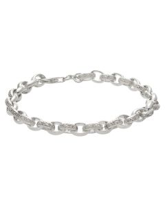 New Sterling Silver 7.5" Cubic Zirconia Oval Belcher Bracelet