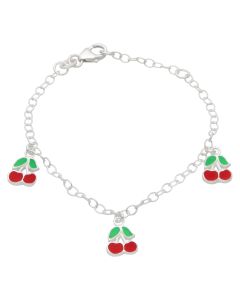 New Sterling Silver & Enamel Cherries Childs Charm Bracelet