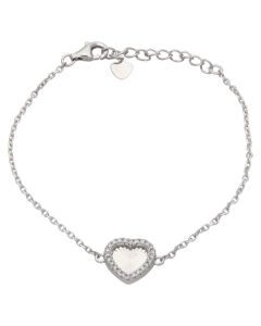 New Sterling Silver Cubic Zirconia Edged Sunburst Heart Bracelet