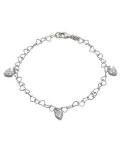 New Sterling Silver Heart Link Gemstone Hearts Charm Bracelet