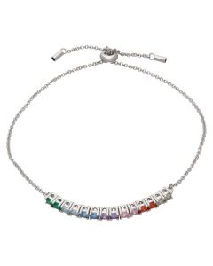 New Sterling Silver Rainbow Cubic Zirconia Toggle Bracelet