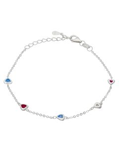 New Sterling Silver Multi Colour Cubic Zirconia Hearts Bracelet