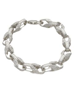 New Sterling Silver 7.5" Patterned Tulip Link Bracelet