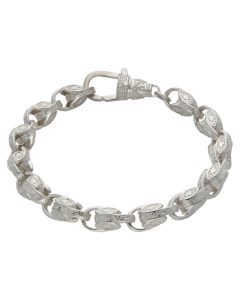 New Sterling Silver 9" Patterned Tulip Link Bracelet