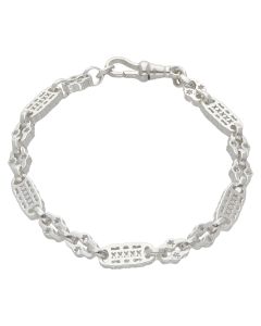 New Sterling Silver 7" Stars & Bars Link Bracelet
