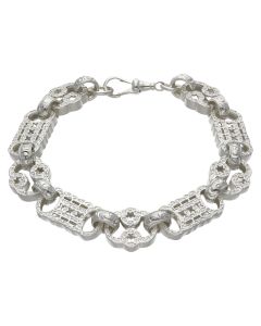 New Sterling Silver 9" Stars & Bars Link Bracelet