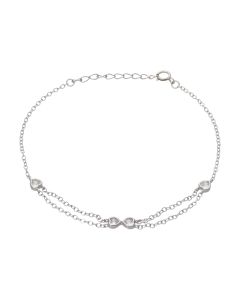 New Sterling Silver Double Row Chain Link Hearts Bracelet