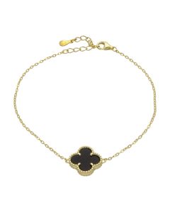 New Gold Plated Silver Onyx Clover Petal Bracelet