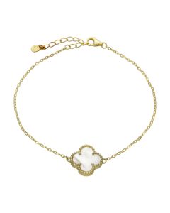 New Gold Plated Silver Mother Of Pearl Clover Petal Bracelet