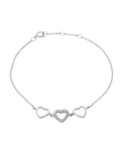 New Sterling Silver Cubic Zirconia Triple Heart Bracelet