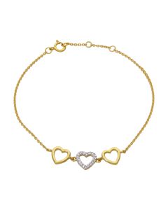 New Gold Plated Silver Cubic Zirconia Triple Heart Bracelet