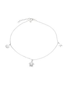 New Sterling Silver Turtle Starfish & Shell Sealife Anklet
