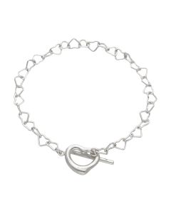 New Sterling Silver 7.5" T-Bar Heart Link Lariat Bracelet
