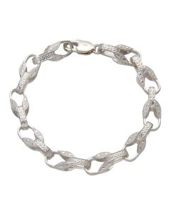 New Sterling Silver 7.5" Engraved Tulip Link Bracelet