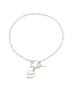 New Sterling Silver 7.5" Heart & T-Bar Lariat Bracelet