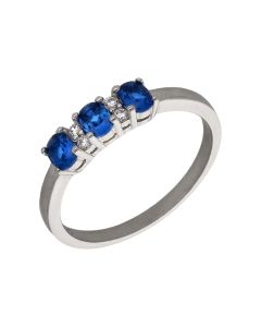 New Sterling Silver Blue & White Cubic Zirconia Trilogy Ring