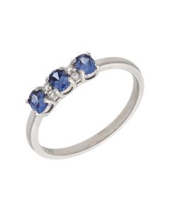 New Sterling Silver Blue & White Cubic Zirconia Trilogy Ring
