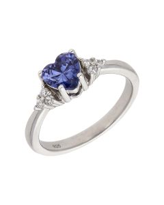 New Sterling Silver Blue Cubic Zirconia Heart Ring