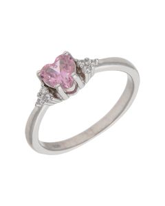 New Sterling Silver Pink Cubic Zirconia Heart Ring