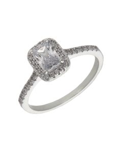 New Sterling Silver Cubic Zirconia Halo Cluster Ring