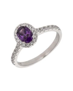New Sterling Silver Purple & White Cubic Zirconia Oval Halo Ring