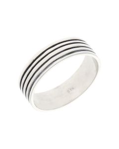 New Sterling Silver Black 7mm Wide Lined Band Ring