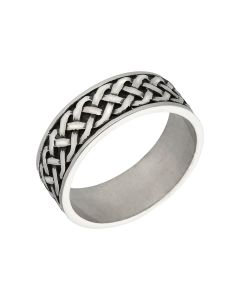 New Sterling Silver Black Woven Celtic Design 8mm Wide Band Ring