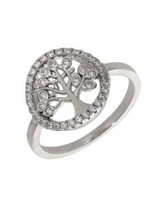New Sterling Silver Cubic Zirconia Tree Of Life Ring