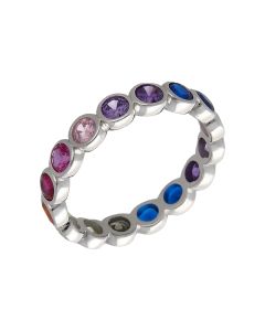 New Sterling Silver Rainbow Cubic Zirconia Full Band Ring