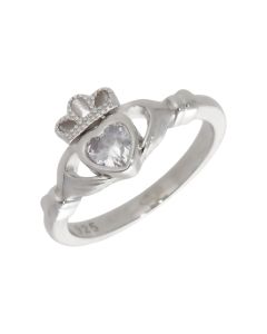New Sterling Silver Cubic Zirconia Claddagh Ring